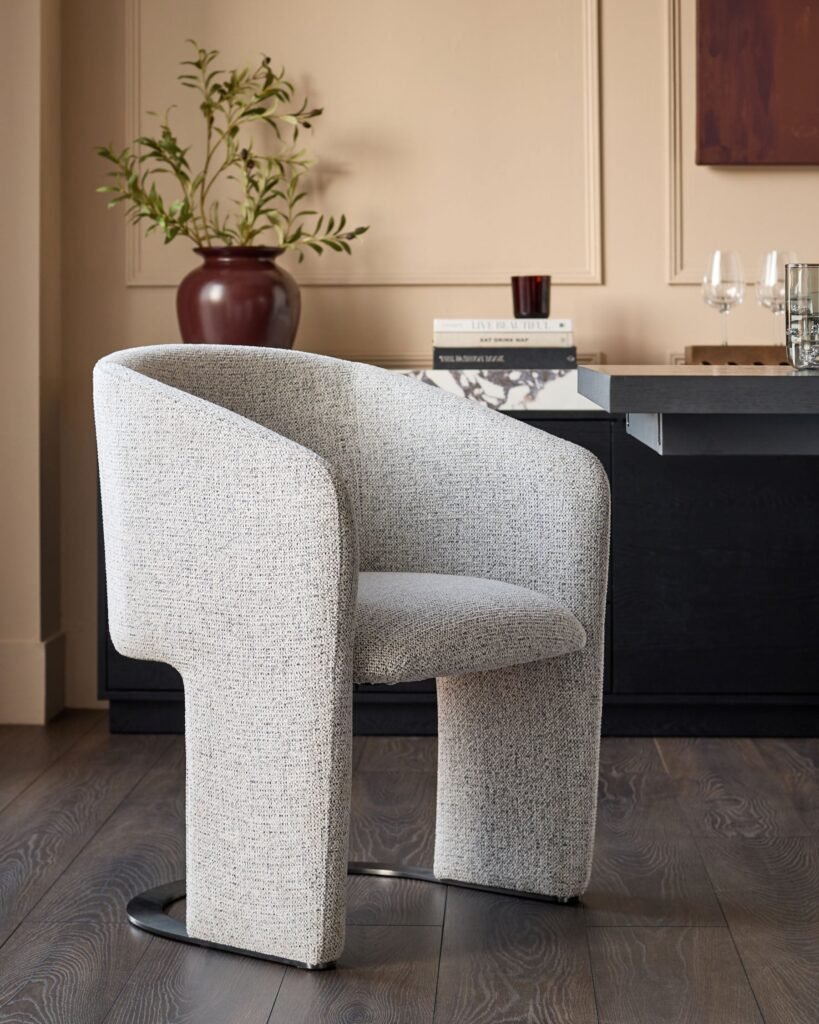 Leighton grey chenille black Dusk England steel cantilever dining chair Front