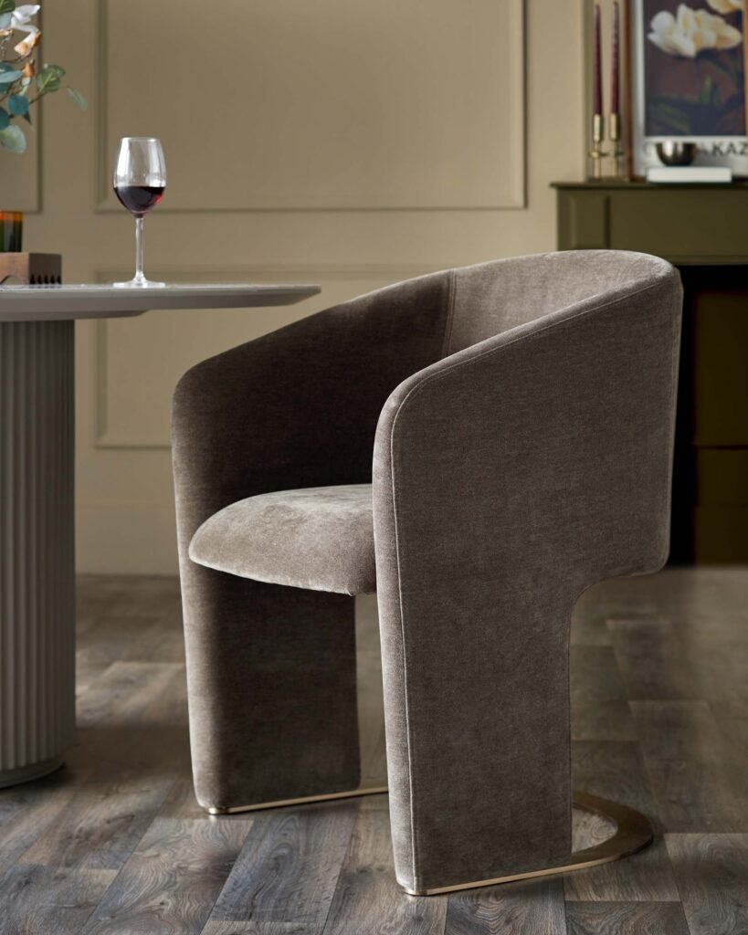 Leighton mocha chenille dining chair – Dusk Scotland Front