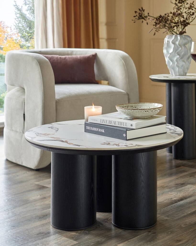 Lena white calacatta Dusk ceramic coffee table Front