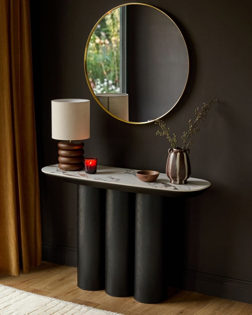 Lena white calacatta console table – Dusk England Front