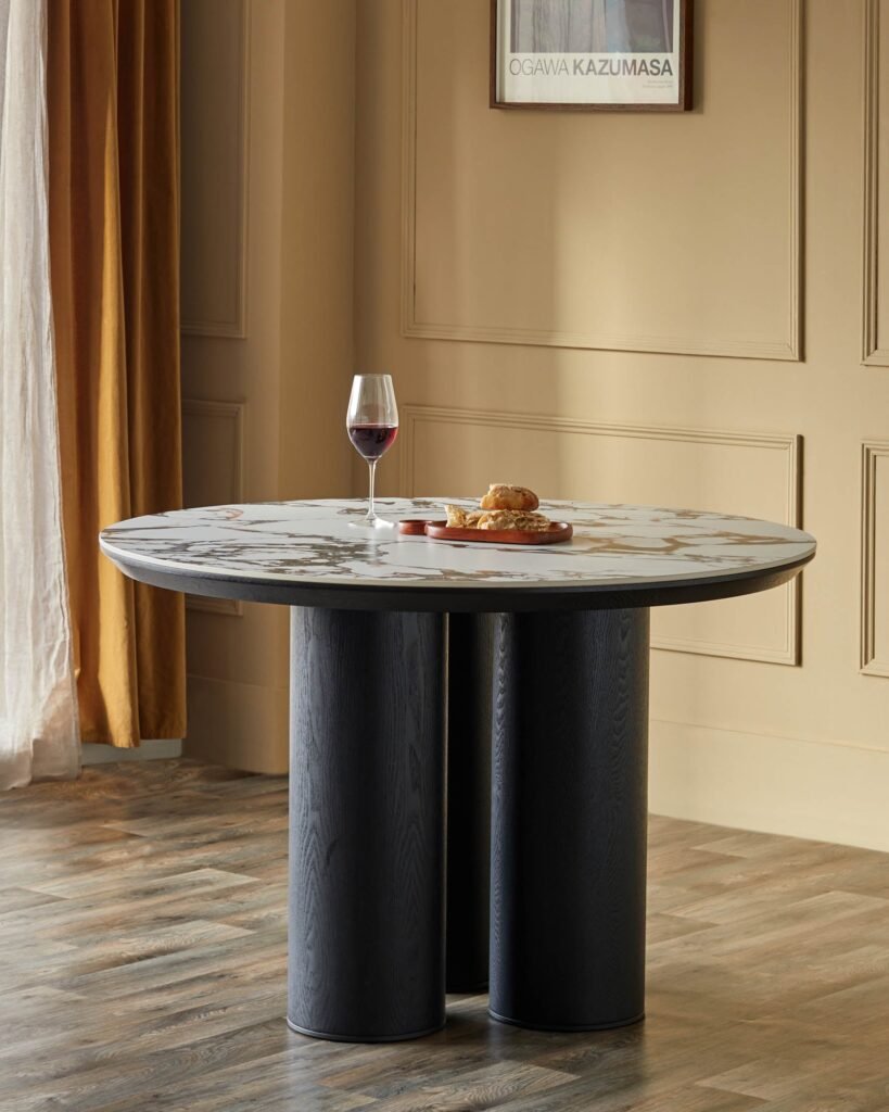 Lena white calacatta ceramic 4 seater dining table – Dusk Scotland Front