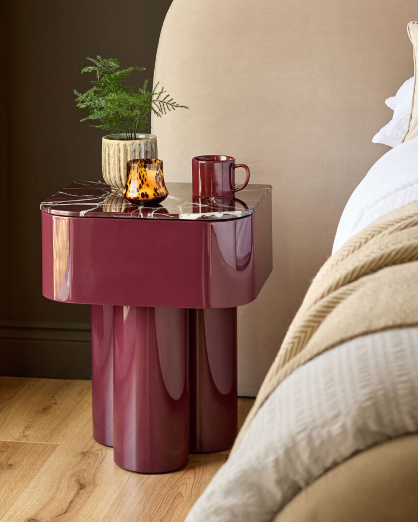 Lena red calacatta with Dusk plum gloss bedside table Front