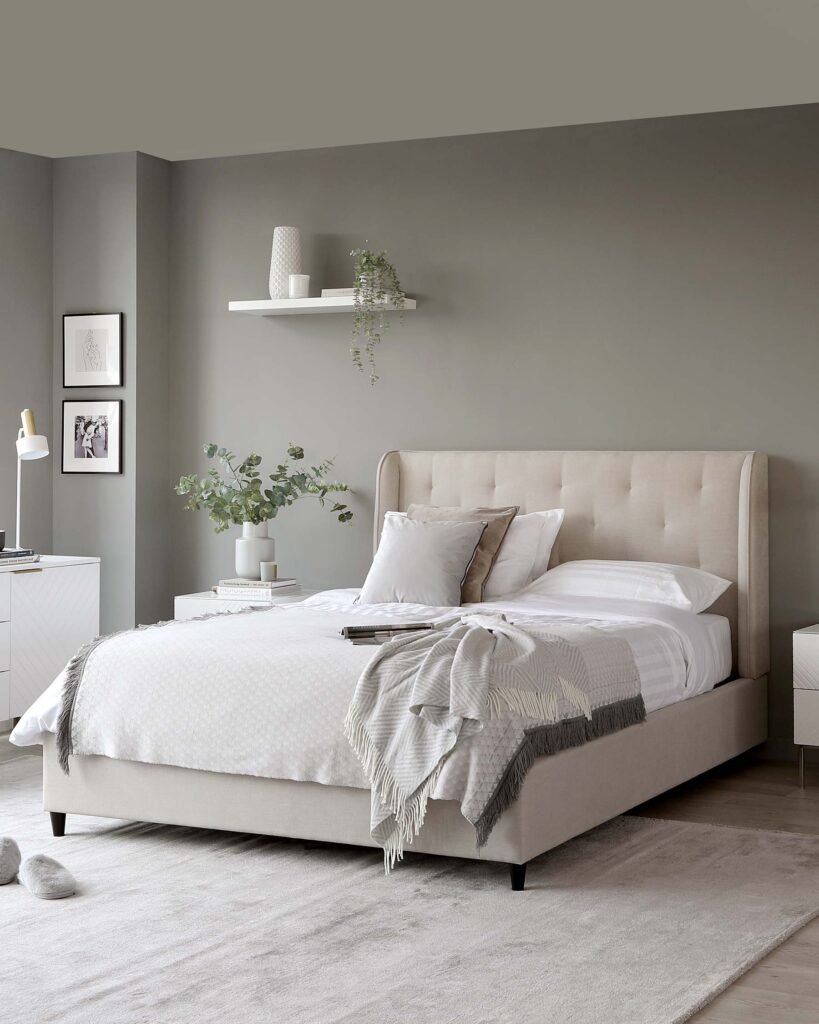 Dusk Lenora Cream Fabric Double Ottoman Storage Bed Front