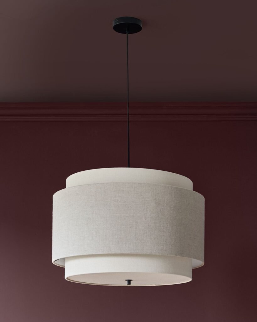 Dusk England Leonie natural and mocha linen large round pendant Front