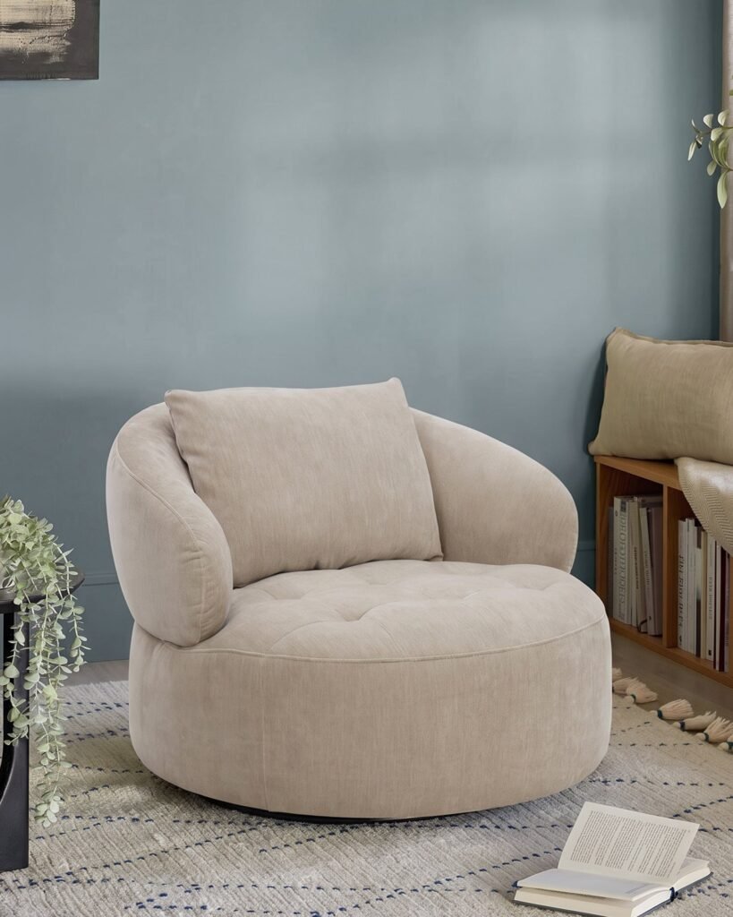 Dusk Lia champagne chenille swivel armchair Front