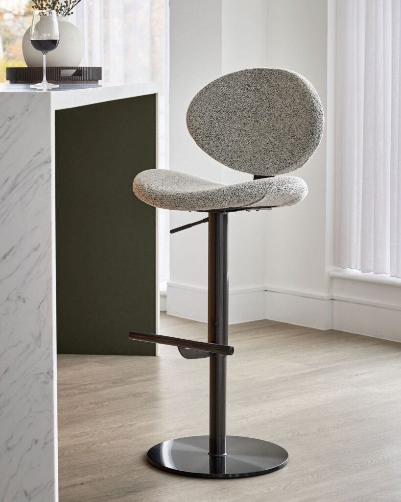 Lilah grey fabric Dusk England gas lift bar stool Front