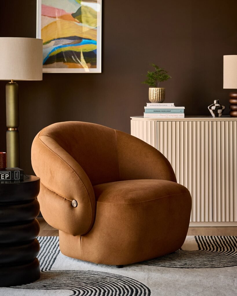 Lillian caramel Dusk fabric accent chair Front