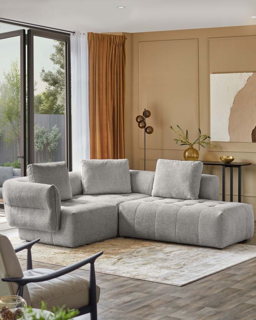 Dusk Lillian light grey fabric right hand small corner chaise sofa Front