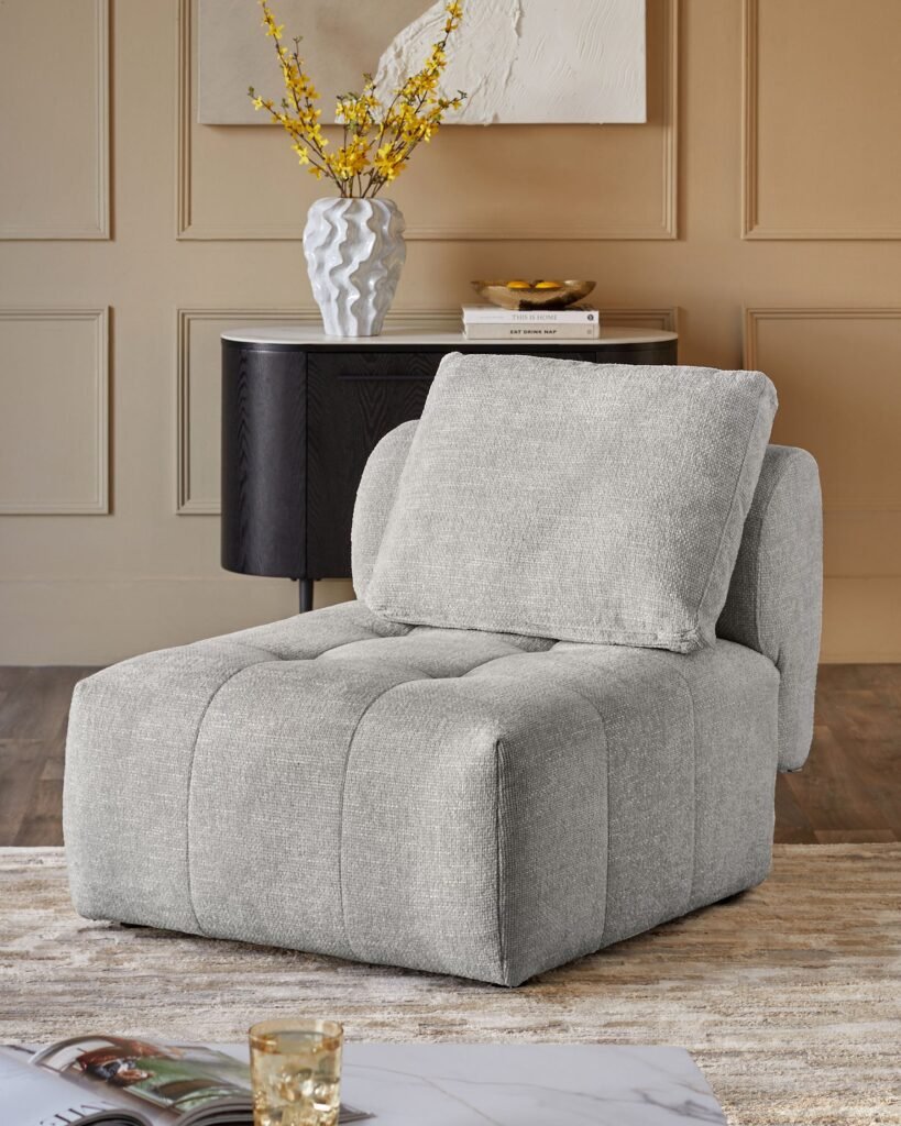Lillian light grey fabric sofa module – Dusk England Front