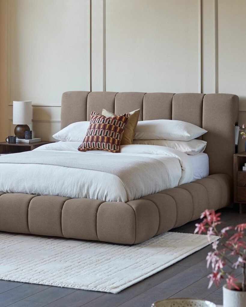 Dusk Lillian mocha fabric super king ottoman storage bed Front