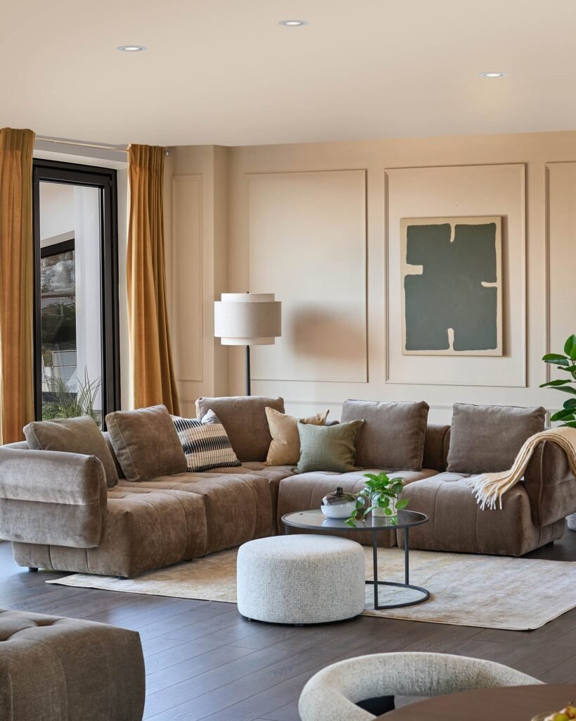 Lillian mocha fabric large corner sofa – Dusk Scotland Front