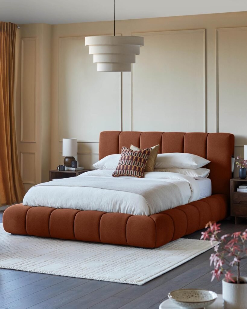 Dusk Lillian toffee red fabric king size ottoman storage bed Front