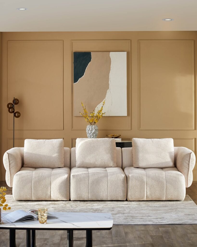 Lillian natural weave Dusk Scotland 3 seater sofa Front