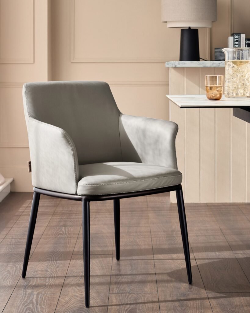 Logan light grey Dusk Scotland leather dining chair Front