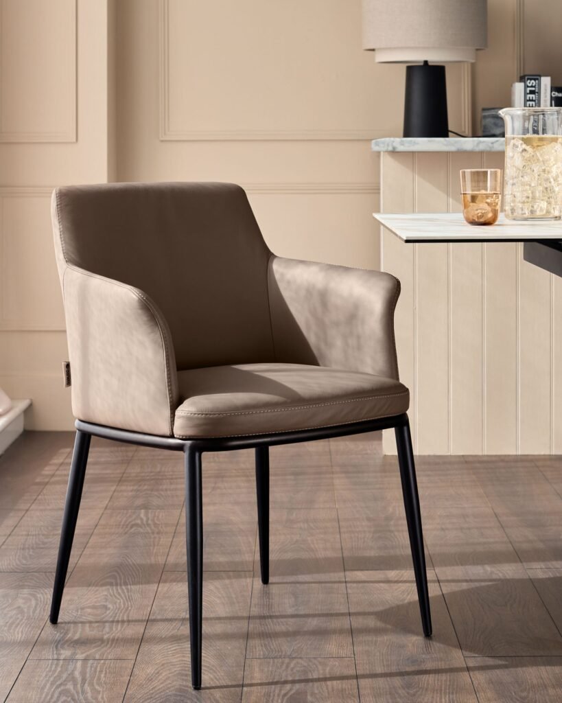 Logan mocha Dusk England leather dining chair Front