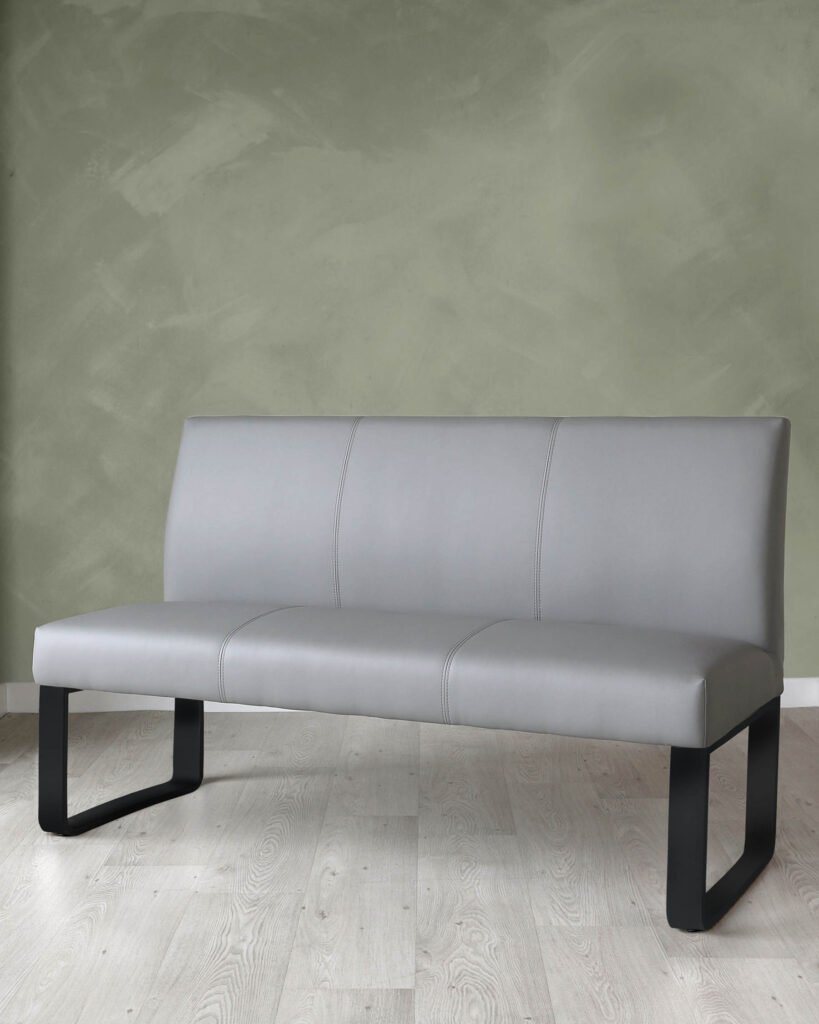 Dusk England Loop 3 Seater Mid Grey & Black Leg Dining Bench With Backrest Front