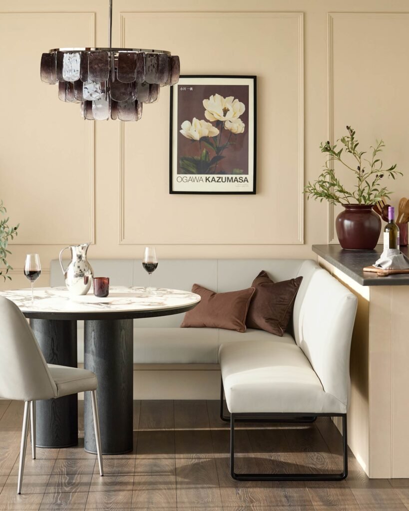 Loop 5 Seater Grey Faux Leather Dusk England & Black Right Hand Corner Dining Bench Front
