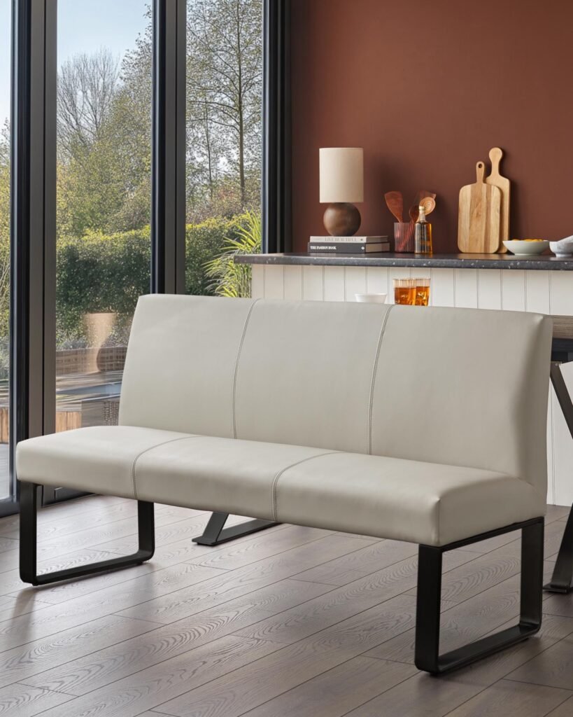 Dusk Loop Light Grey 3 Seater Dining Bench With Backrest Front