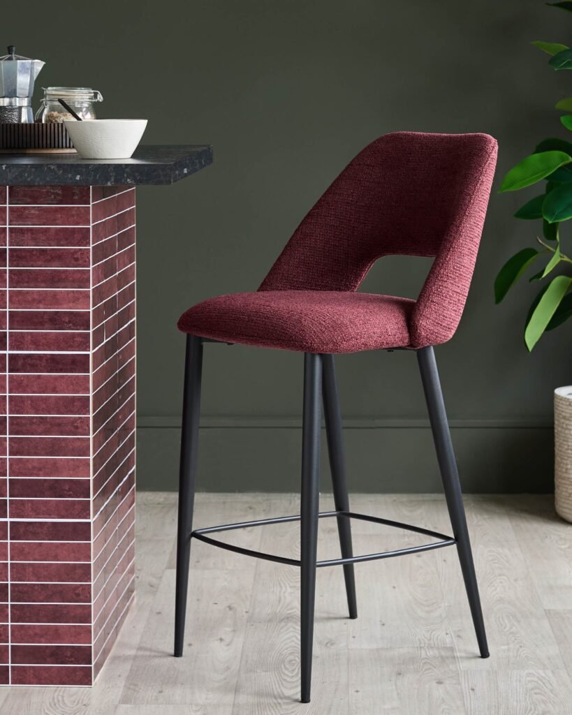 Lottie berry red fabric bar stool – Dusk England Front