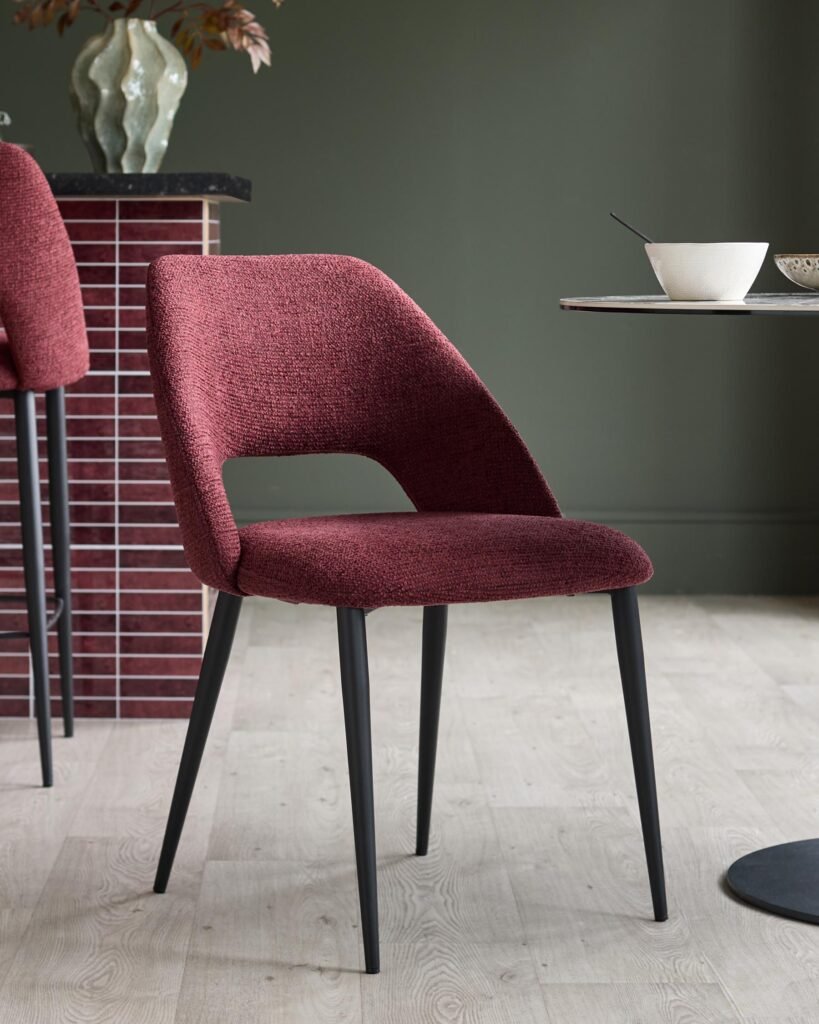 Lottie berry red fabric chenille dining chair - set of 2 – Dusk Scotland Front