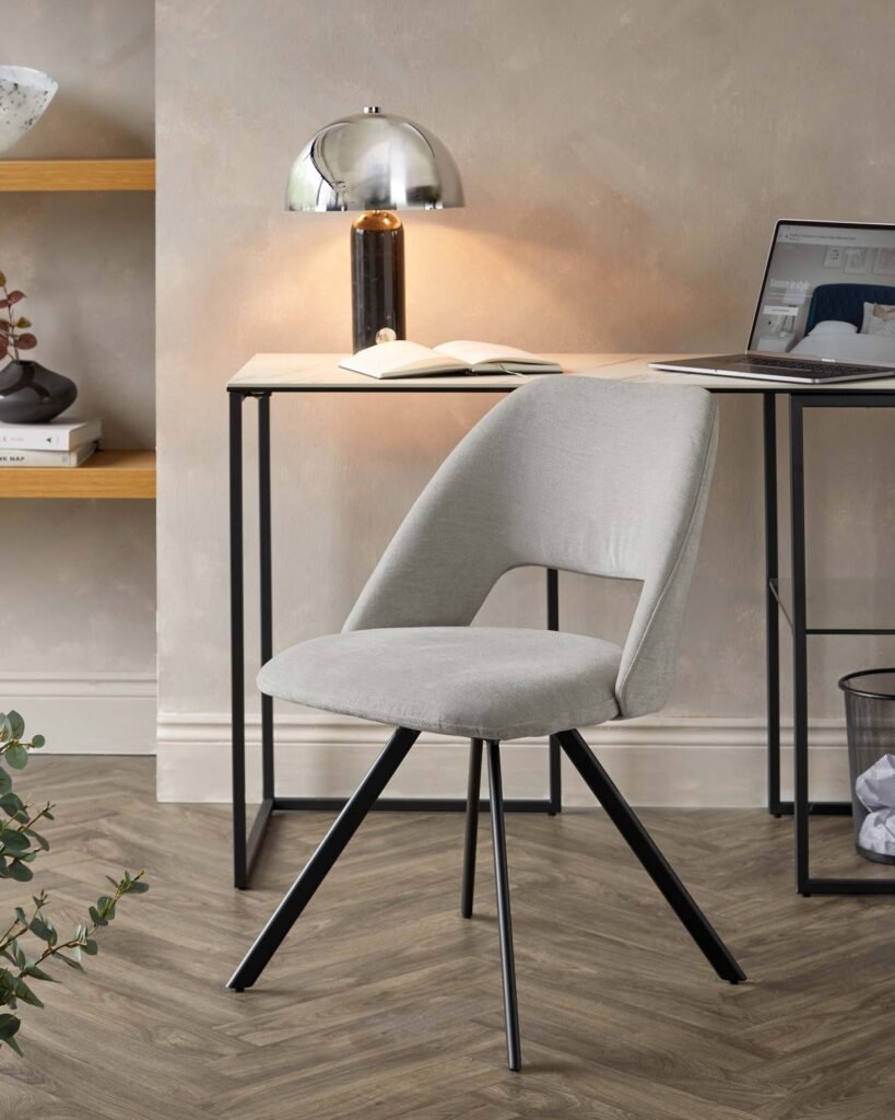 Lottie Swivel Black Metal Chair Mid Grey Soft Weave – Dusk England Front