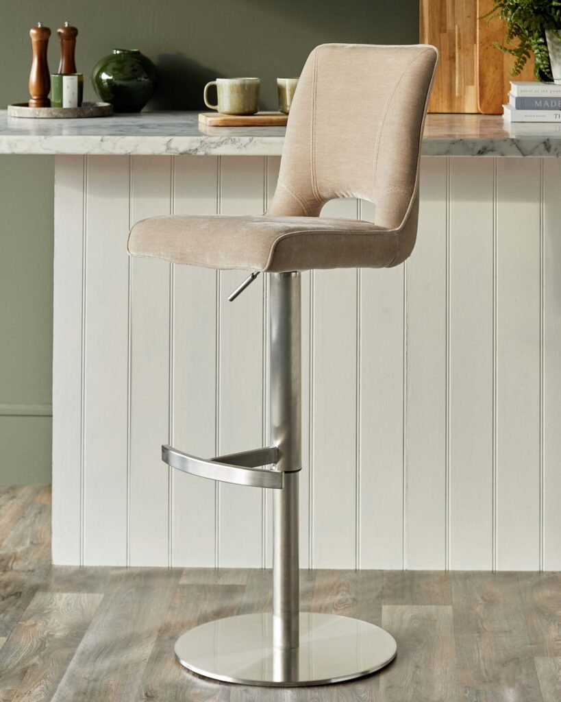 Ludo champagne fabric gas lift bar stool – Dusk Front