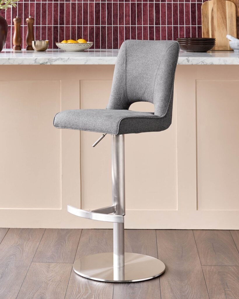 Ludo Dark Grey Fabric Gas Lift Bar Stool – Dusk Front