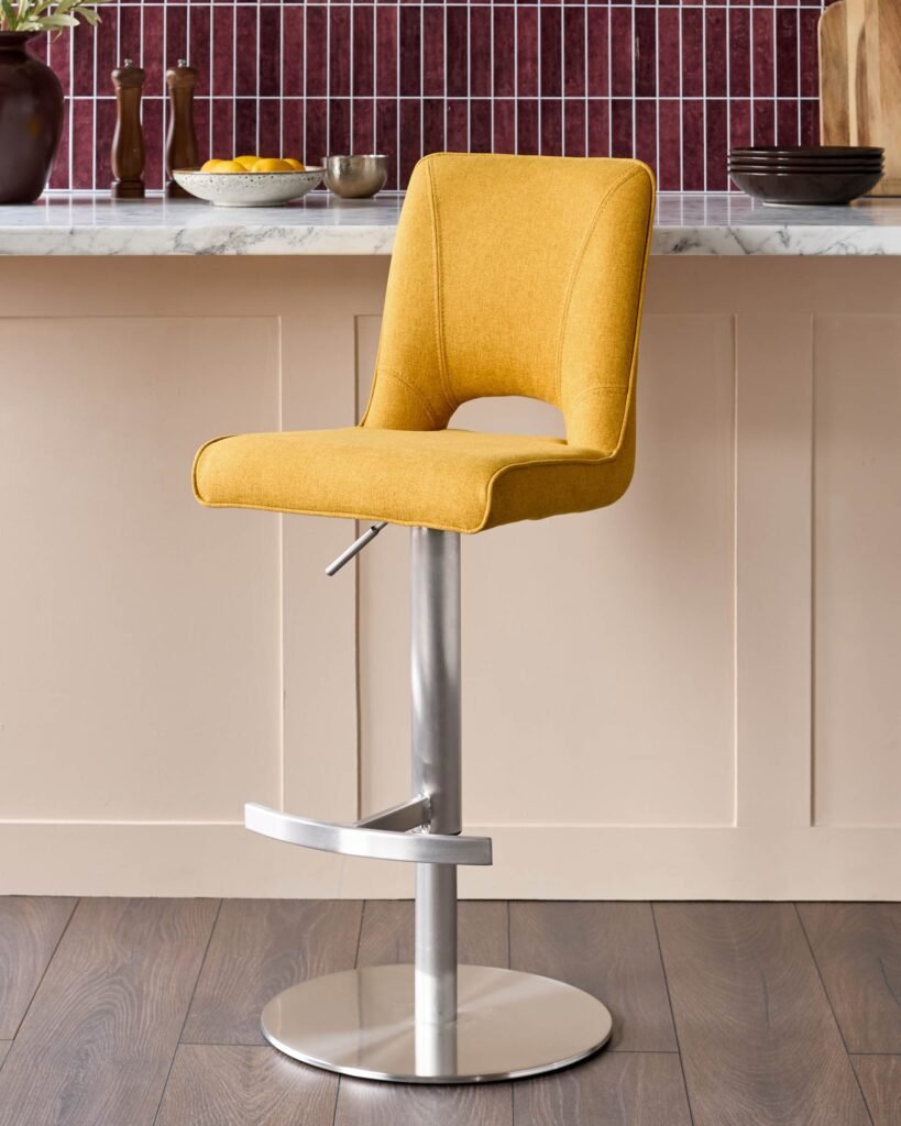 Dusk Ludo Yellow Fabric Gas Lift Bar Stool Front
