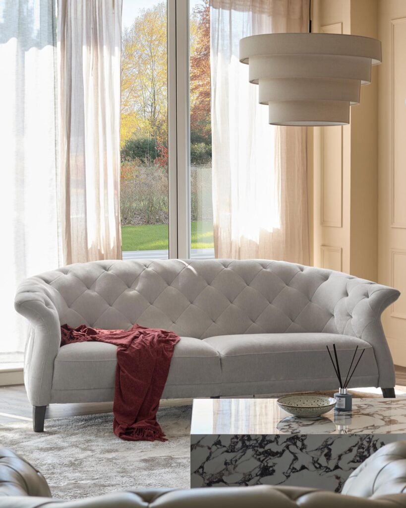 Luxe 2 Seater Dusk Sofa Light Grey Fabric Front