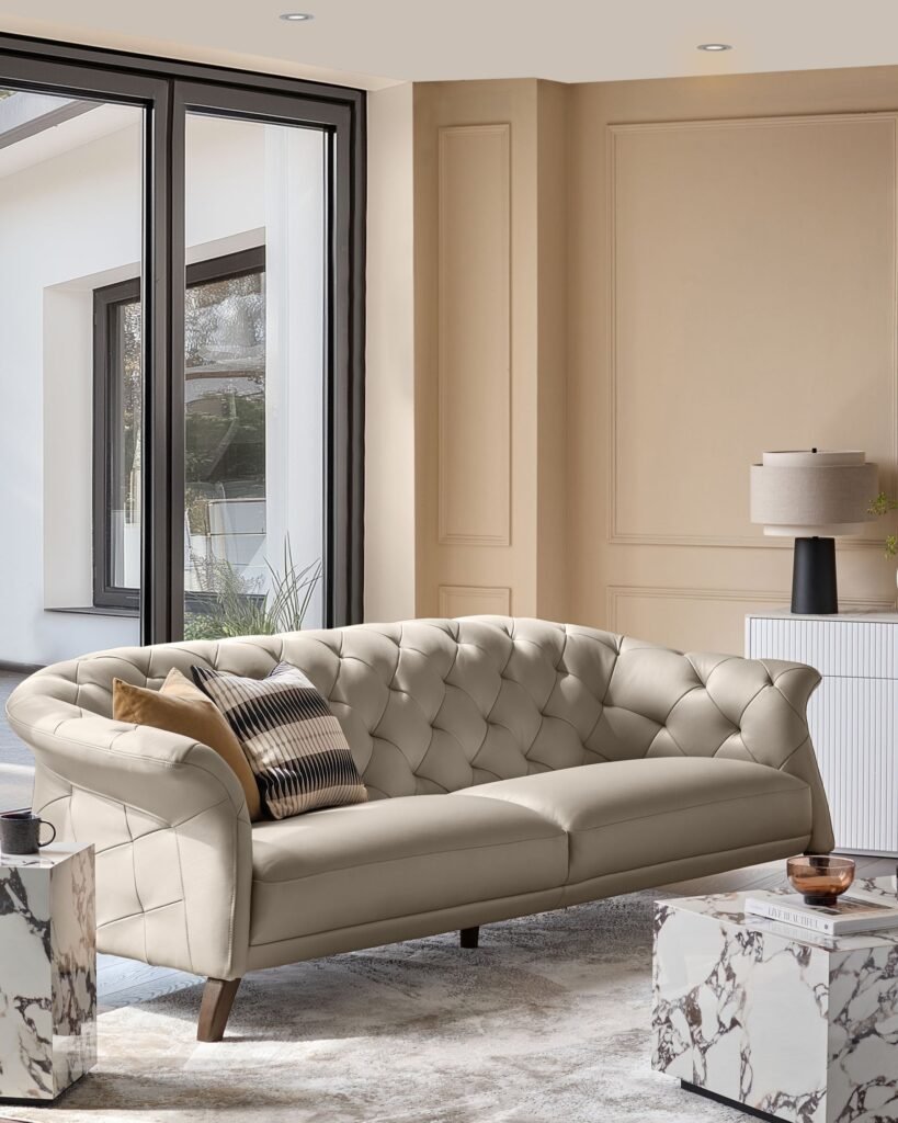 Luxe natural leather 3 seater sofa – Dusk Scotland Front