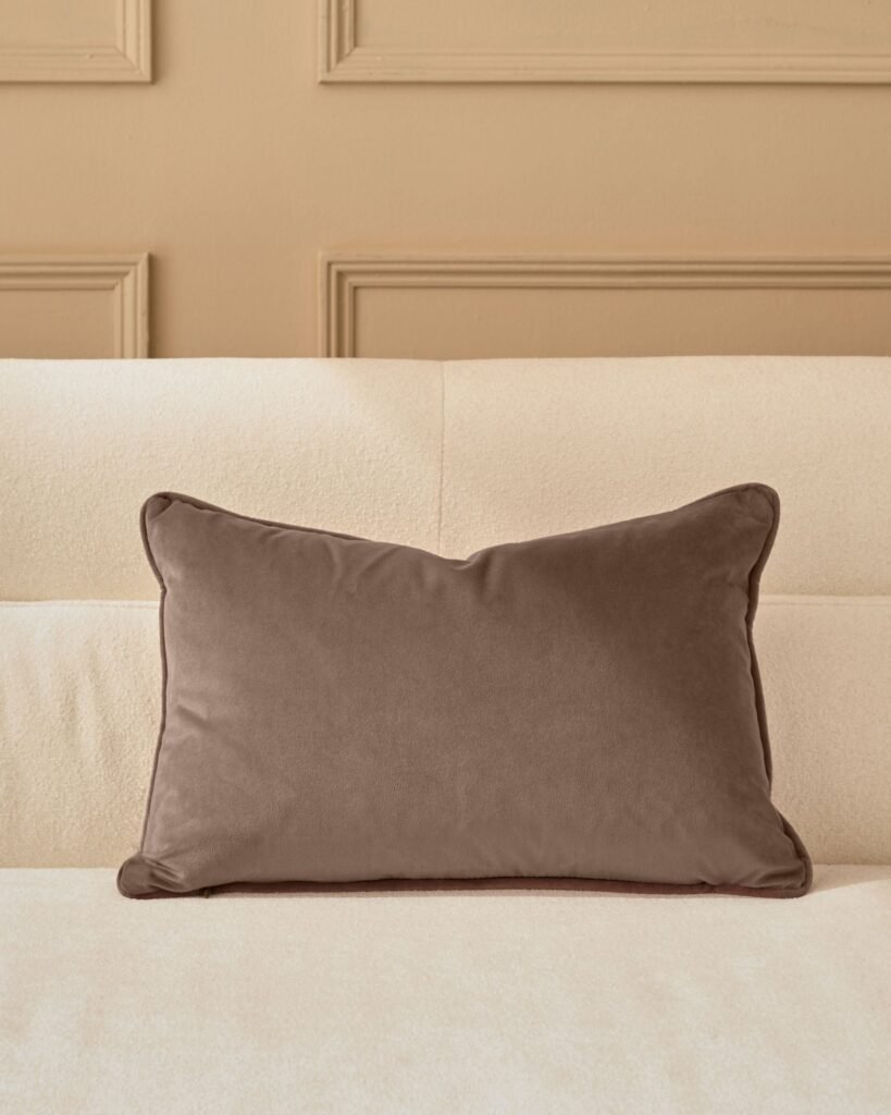 Luca mink rectangle cushion – Dusk England Front