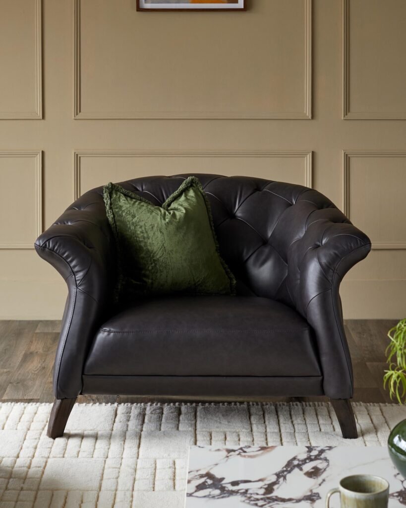 Dusk Luxe black leather armchair Front