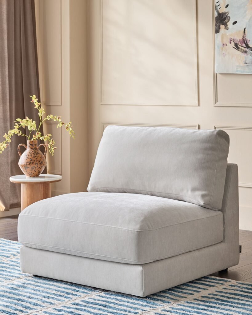 Lynetta natural grey chenille sofa module – Dusk Front