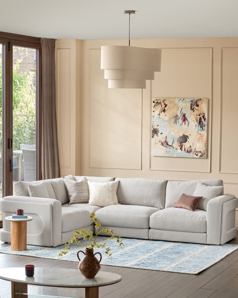 Lynetta natural grey Dusk Scotland chenille small corner sofa Front