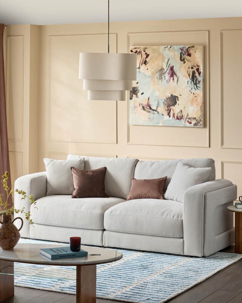 Lynetta natural grey chenille 3 seater sofa – Dusk Front