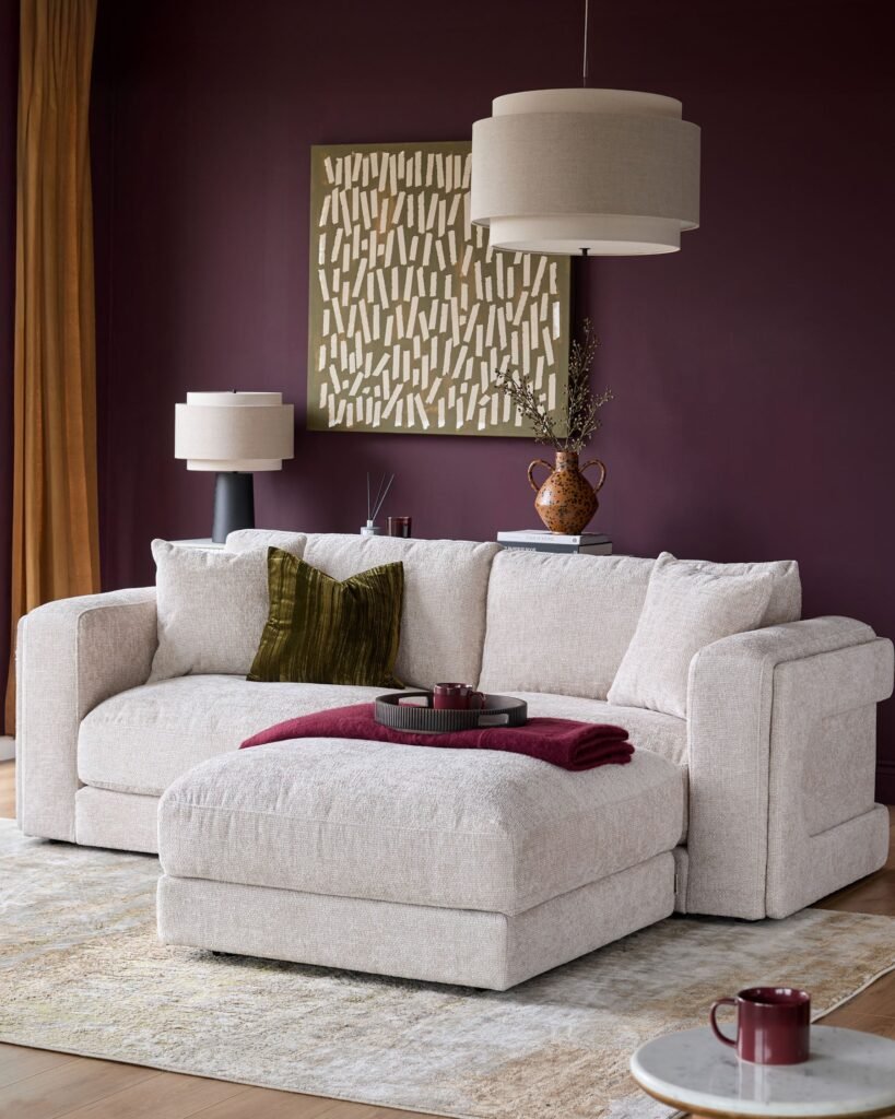 Lynetta natural weave 3 Dusk Scotland seater sofa with footstool Front