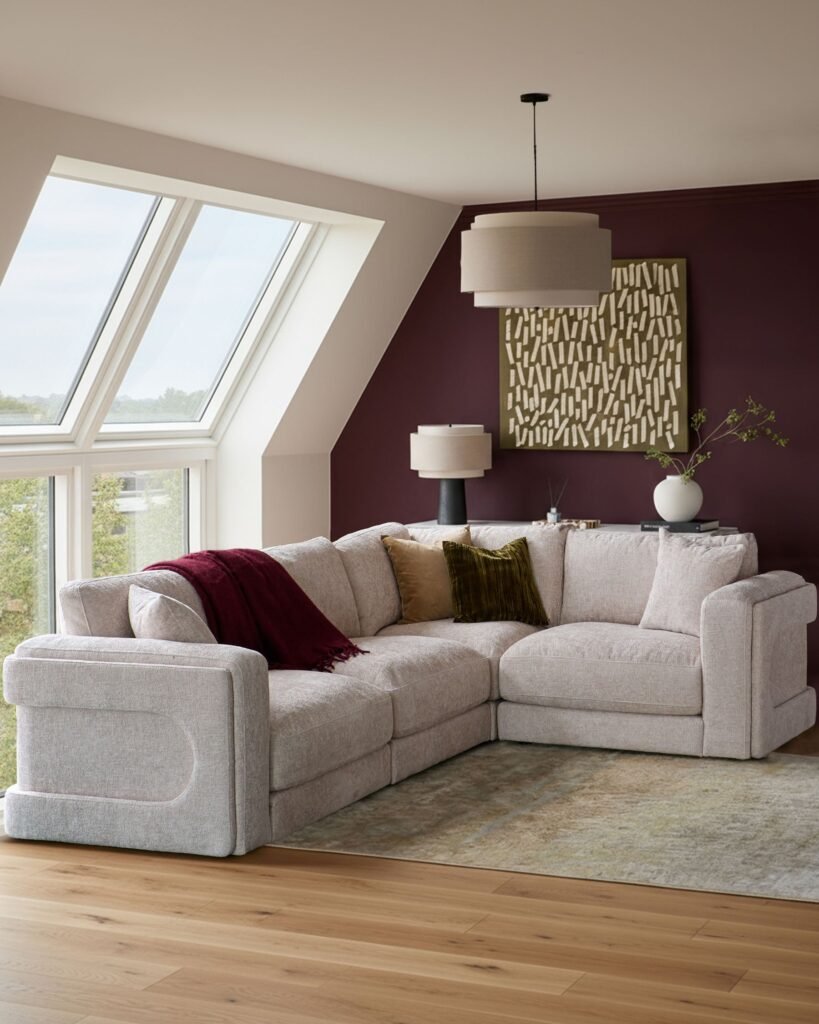 Lynetta natural weave Dusk Scotland small corner sofa Front