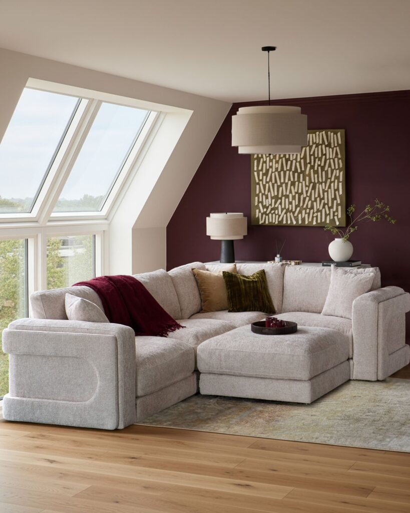 Lynetta natural weave small corner sofa with footstool – Dusk Scotland Front