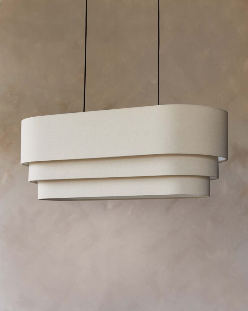 Madison natural linen oval adjustable pendant light – Dusk England Front