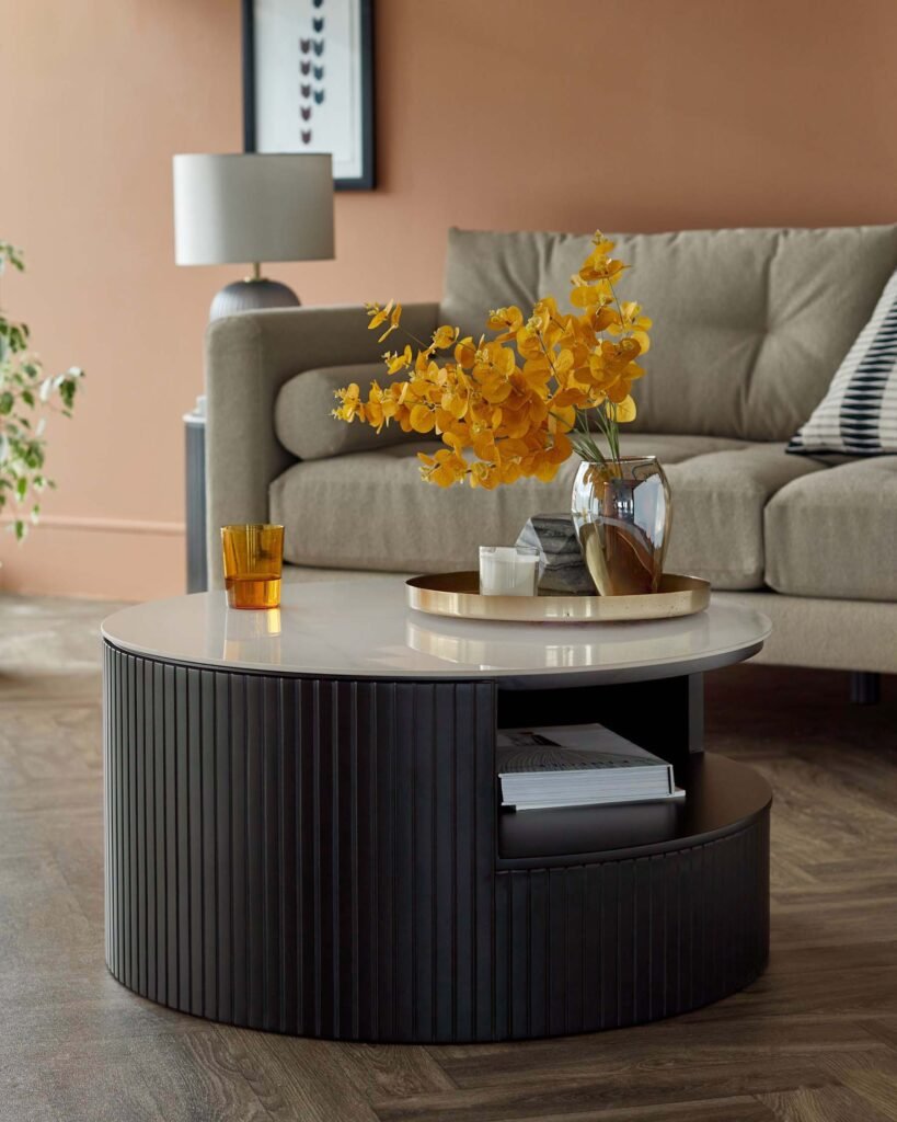 Dusk England Malachy Coffee Table White Ceramic with Black Wood Front