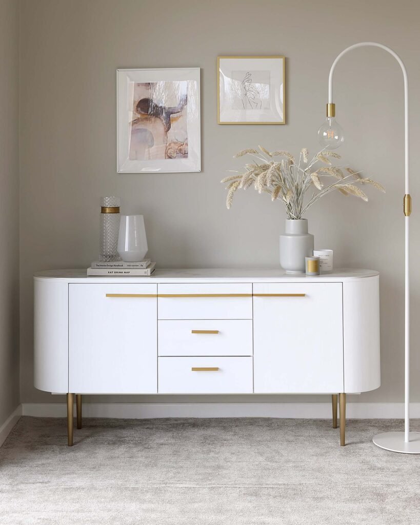 Manhattan White Oak and Dusk England Marbled Ceramic Large Sideboard Front