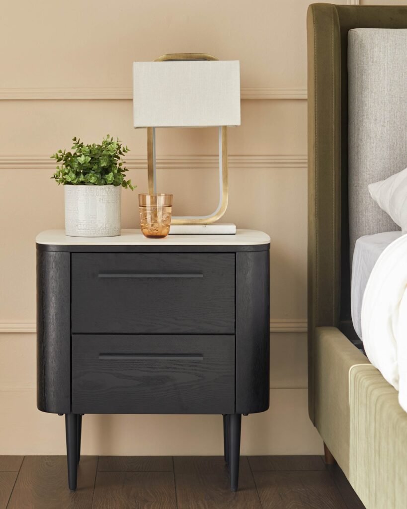 Manhattan white ceramic Dusk 2 drawer bedside table Front