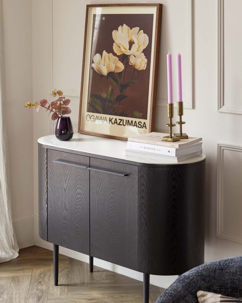 Dusk Scotland Manhattan Black Ash and Marble Ceramic Small Sideboard Front