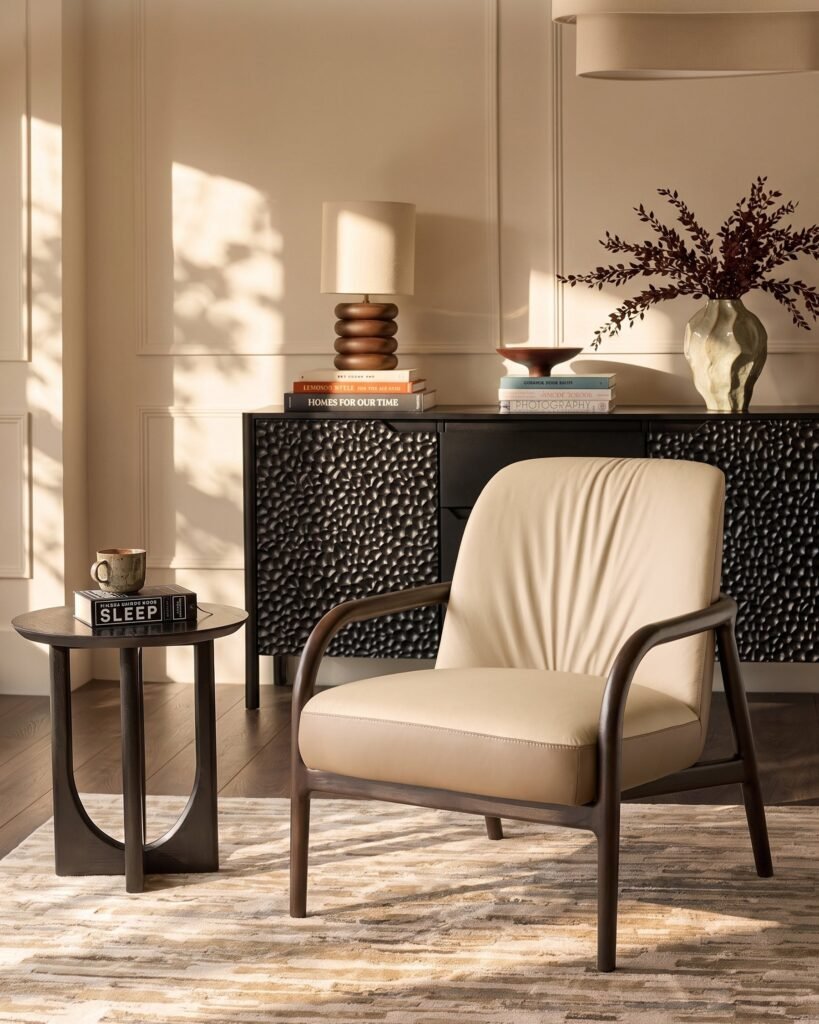 Dusk Marlon natural and mocha leather occasional chair Front