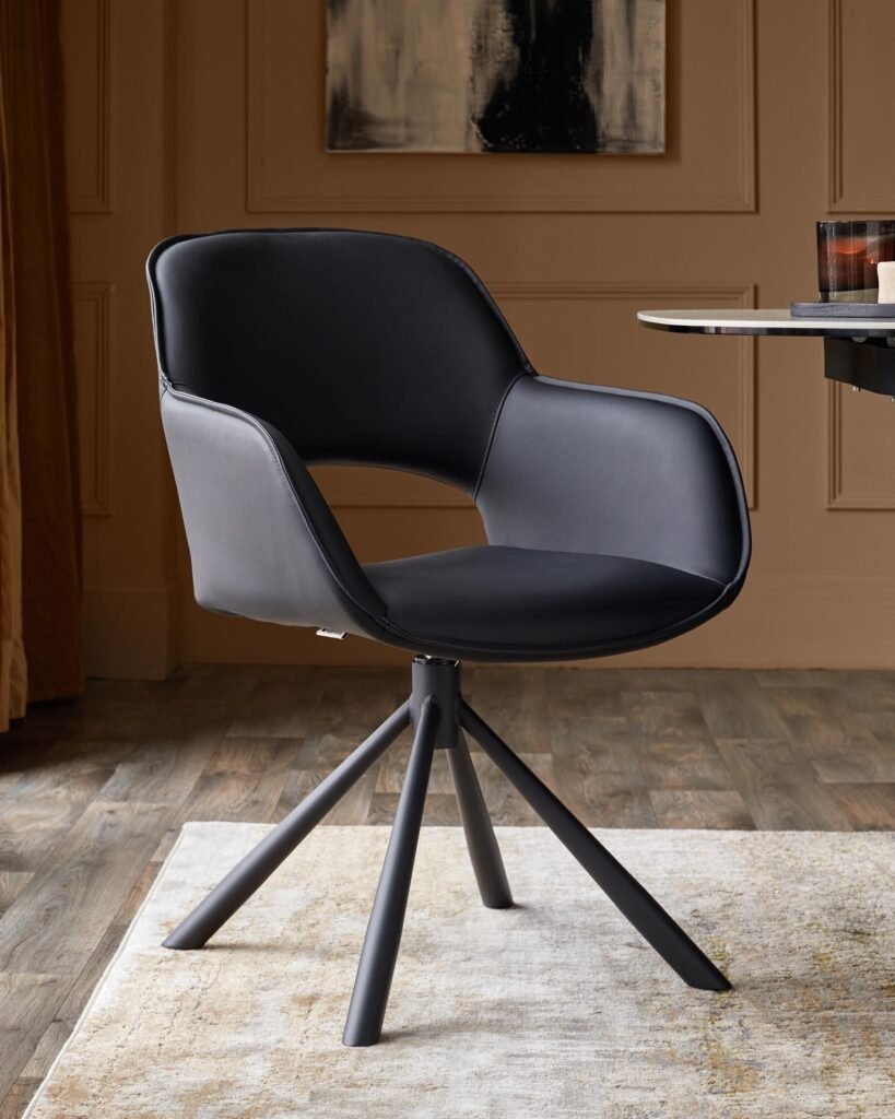 Marlow black faux Dusk leather swivel dining chair Front