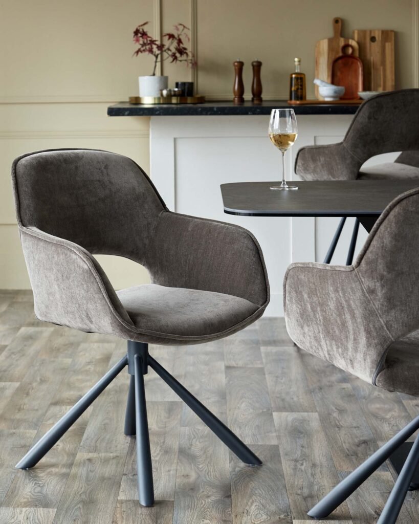 Marlow mocha fabric swivel dining chair – Dusk England Front