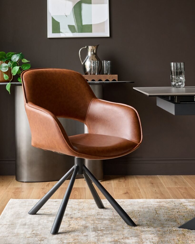 Marlow tan faux Dusk Scotland leather swivel dining chair Front