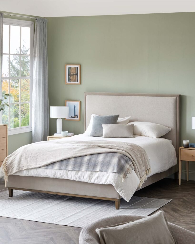 Monica champagne velvet and natural Dusk chenille super king ottoman storage bed Front