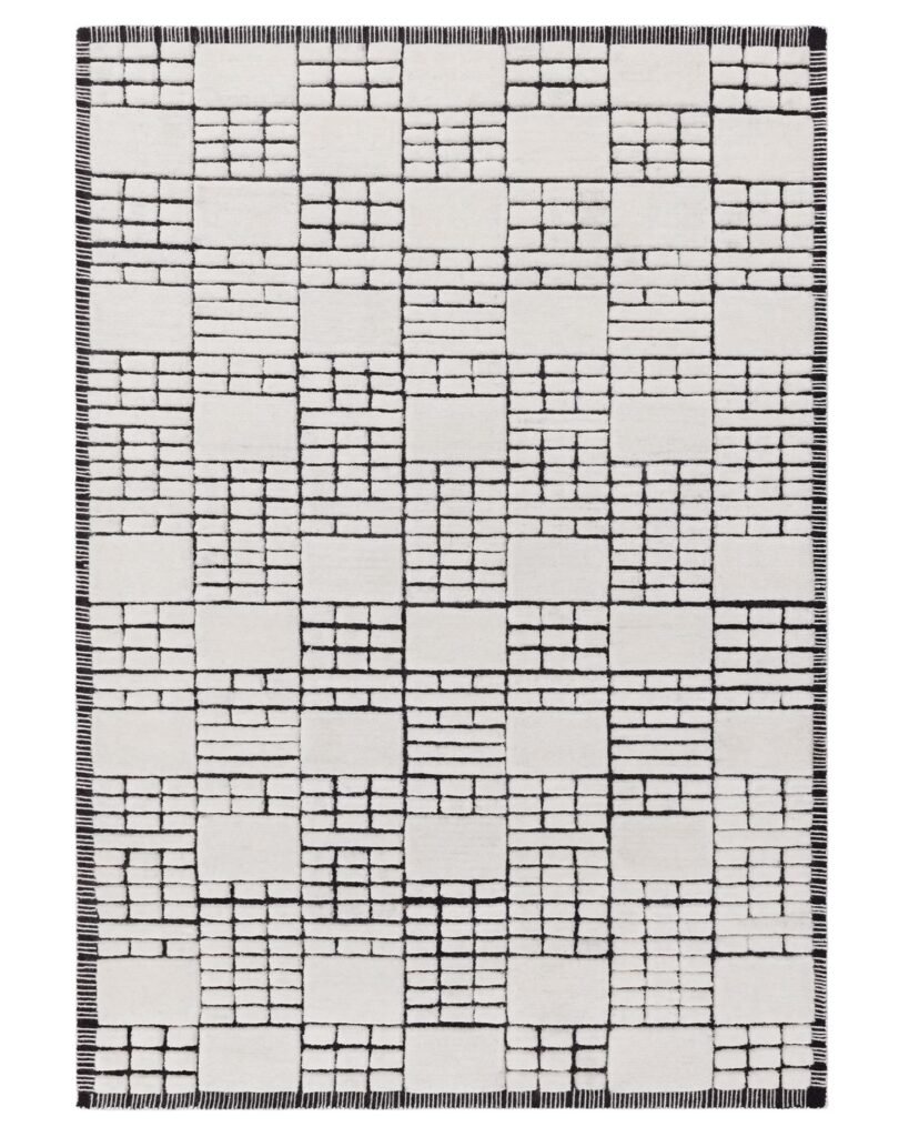 Mosaic cream and black Dusk Scotland sculpted wool medium rug Front
