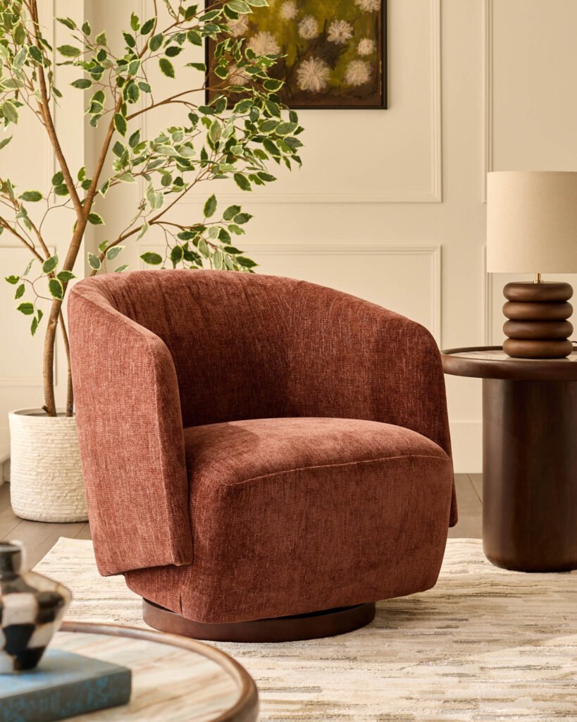 Dusk Scotland Natalia apricot chenille swivel occasional chair Front
